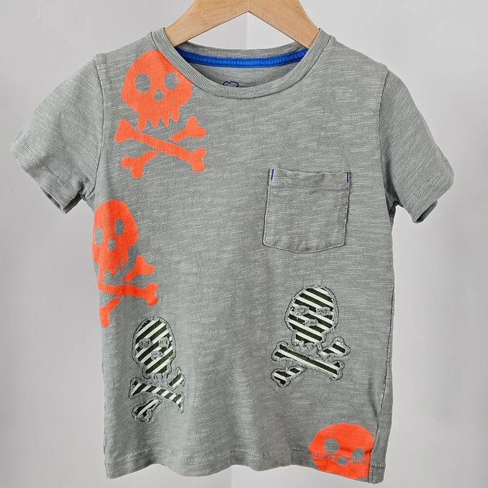 Mini Boden Skull Gray Tee T-Shirt Top Green‎ Shorts Bundle | Kid's 4-5